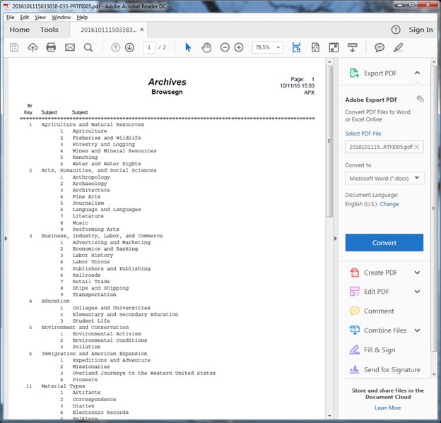 Browsing Subjects Report
